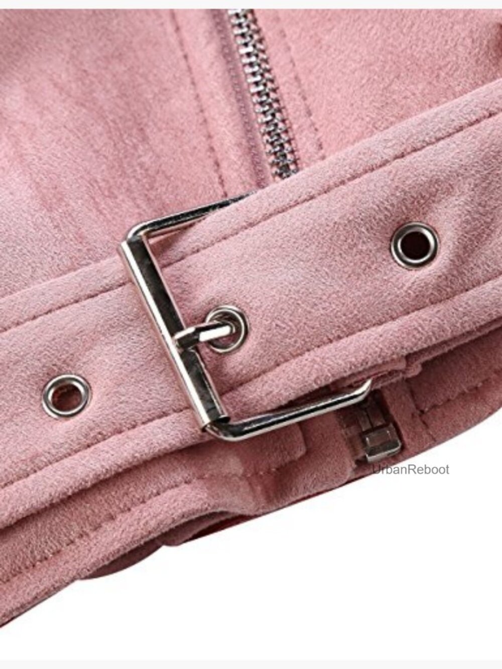 Faux Leather Moto Jacket with Sherpa Lining and Removable Belt - Picture 6 of 7
